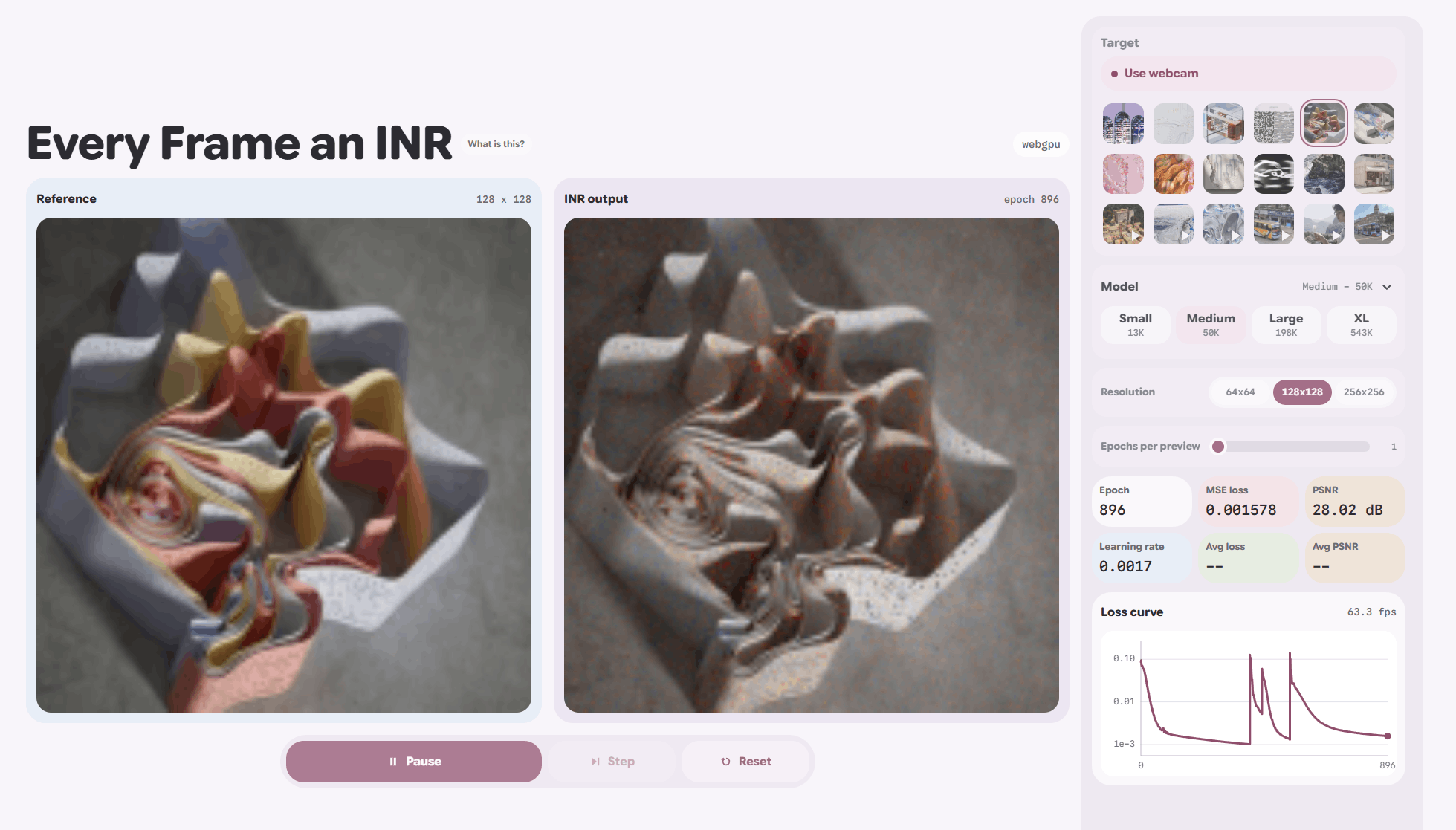 Screenshot of the Every Frame an INR WebGPU tool