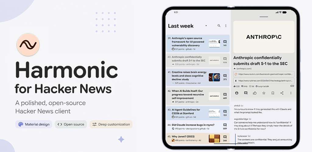 Google Play header for Harmonic for Hacker News